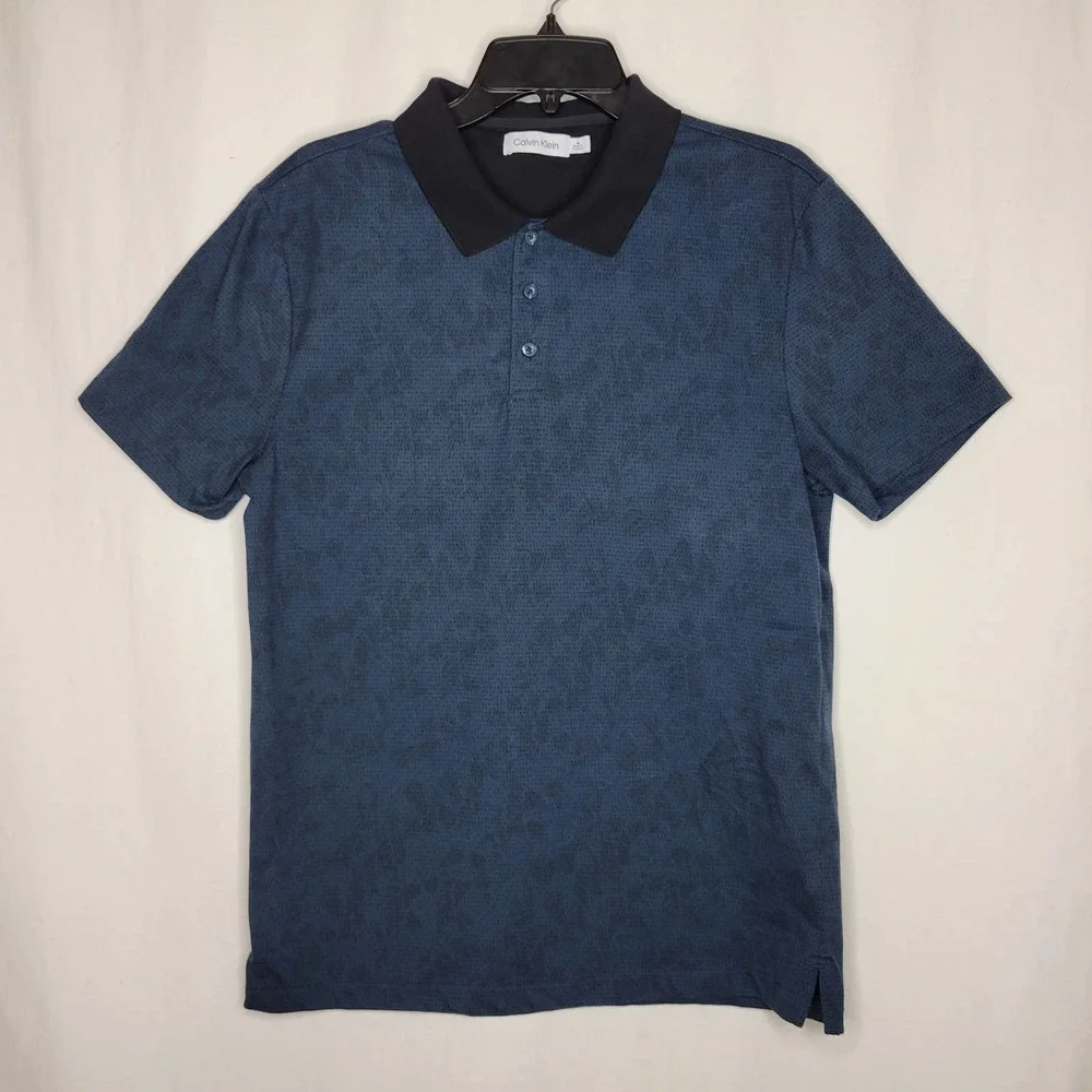 SOLD // Calvin Klein Men's Blue Calvin Klein Print Cotton Polo NWOT Size Medium